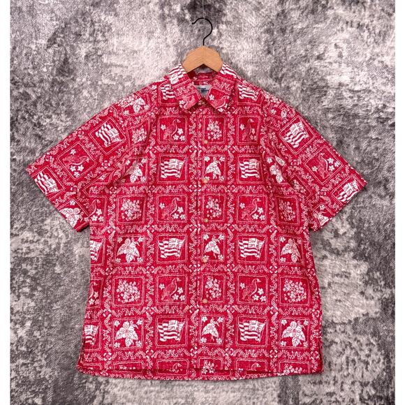 Reyn Spooner Lahaina Sailor Shirt Medium Mens Red Hawaiian Flag Print - Picture 1 of 7